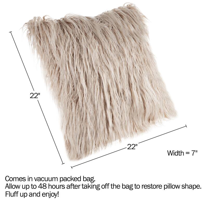 22-Inch Plush Pillow – Luxury Square Floor Pillow Insert and Shag Glam Cover Set by Hastings Home