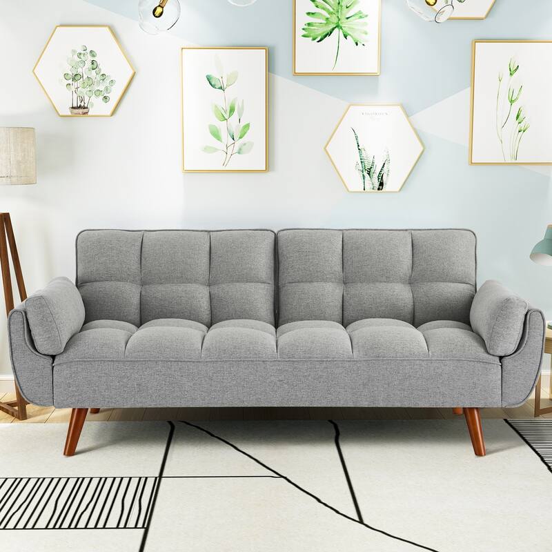 75.39" Futon Sofa Bed, Convertible Folding Futon Couch Recliner Lounge For Living Room With 2 Pillow/Armrest