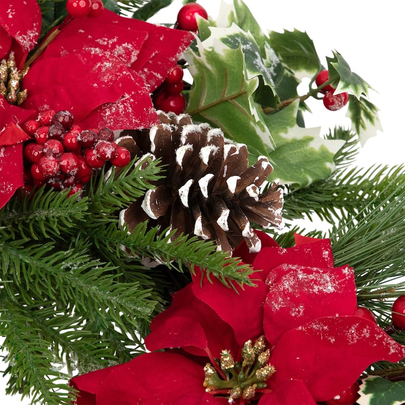 Poinsettia and Pinecone Mixed Pine Artificial Christmas Wreath - 30" - Unlit