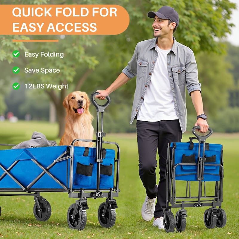 Outdoor Large Capacity Collapsible Foldable Wagon Cart Garden Cart with All-Terrain Wheels-35IN - 20.5"D x 33.3"W x 38.9"H