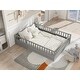 preview thumbnail 3 of 12, Grey Full Size Pine Wood Floor Bed with Full-Length Guardrail and Door