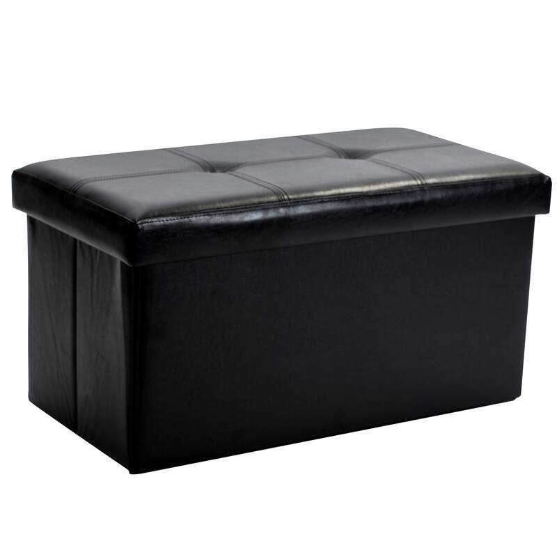 Simplify Black Faux Leather Double Folding Storage Ottoman - 30" x 15" x 15"