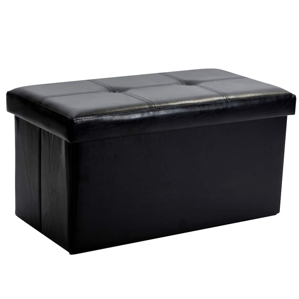Simplify Black Faux Leather Double Folding Storage Ottoman - 30" x 15" x 15"