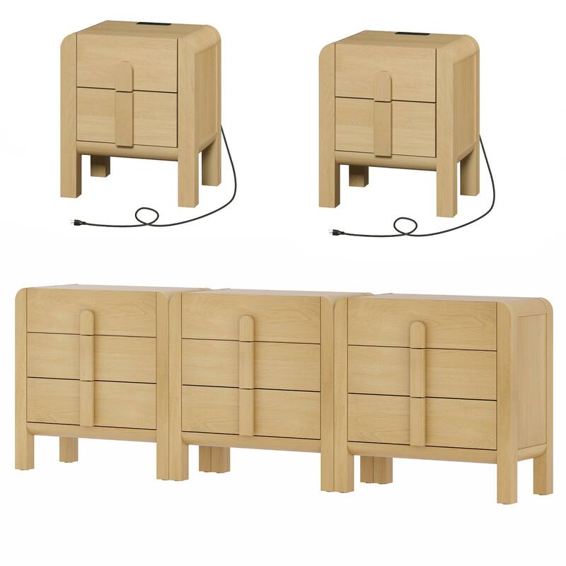WAMPAT 5 Pcs Bedroom Set,9 Drawer Dresser And Nightstand Sets For Bedroom, Night Stand Set Of 2, 9 Drawer Dresser