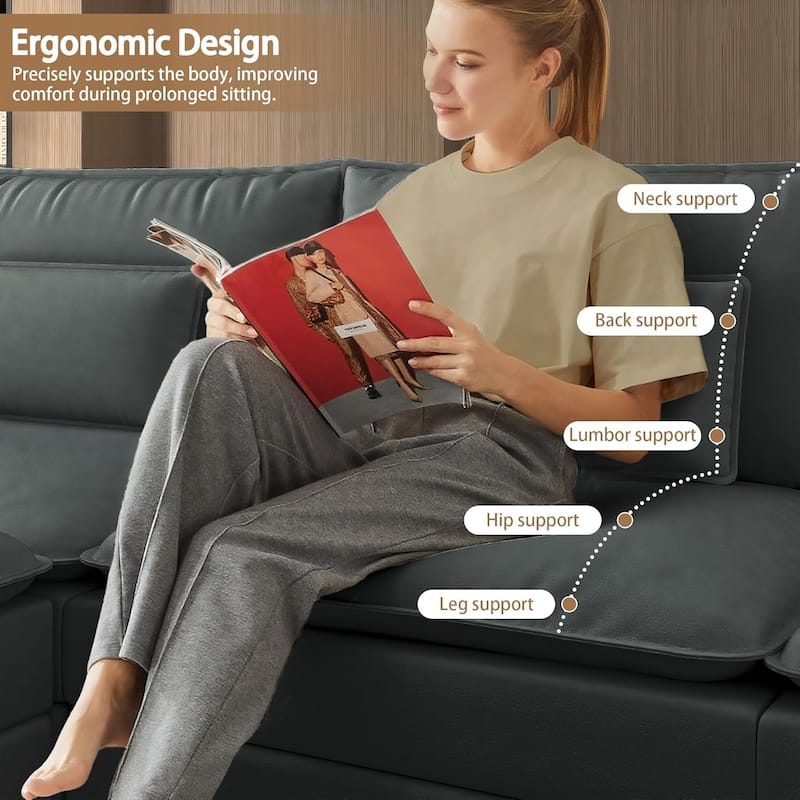 Kullavik Cloud Chenille L-Shaped Sofa, Modular Sectional Sofa with Ottoman, Throw Pillows and Double Layered Cushion