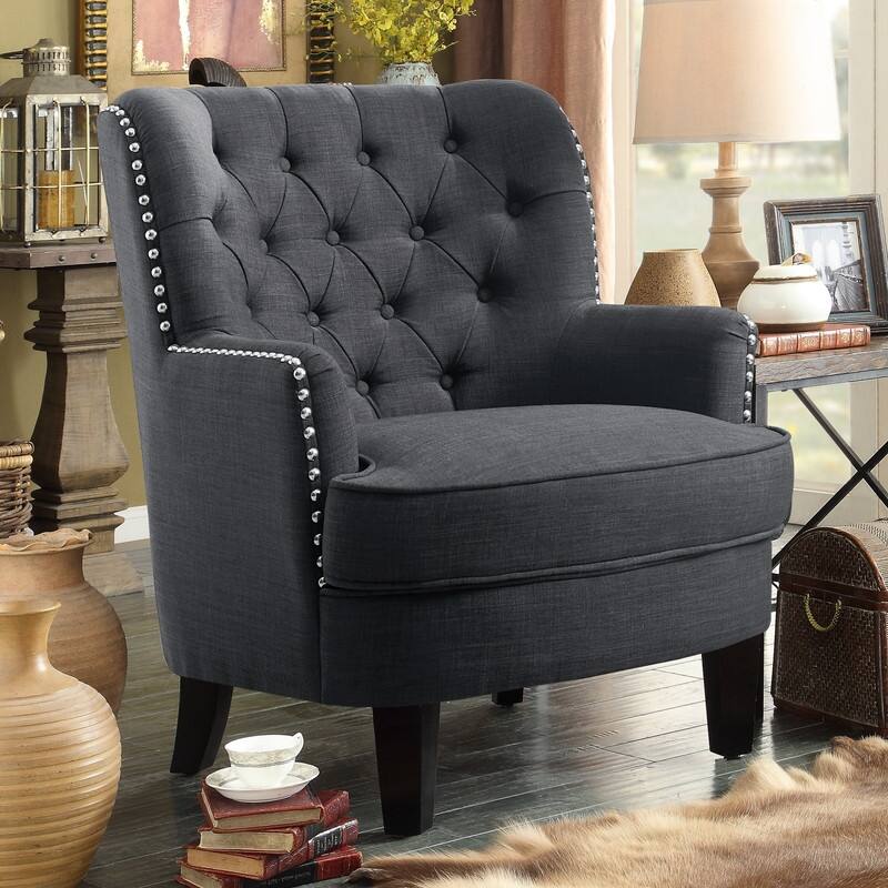 Moser Bay Mignon Velvet / Linen 30'' Wide Tufted Wingback Accent Chair