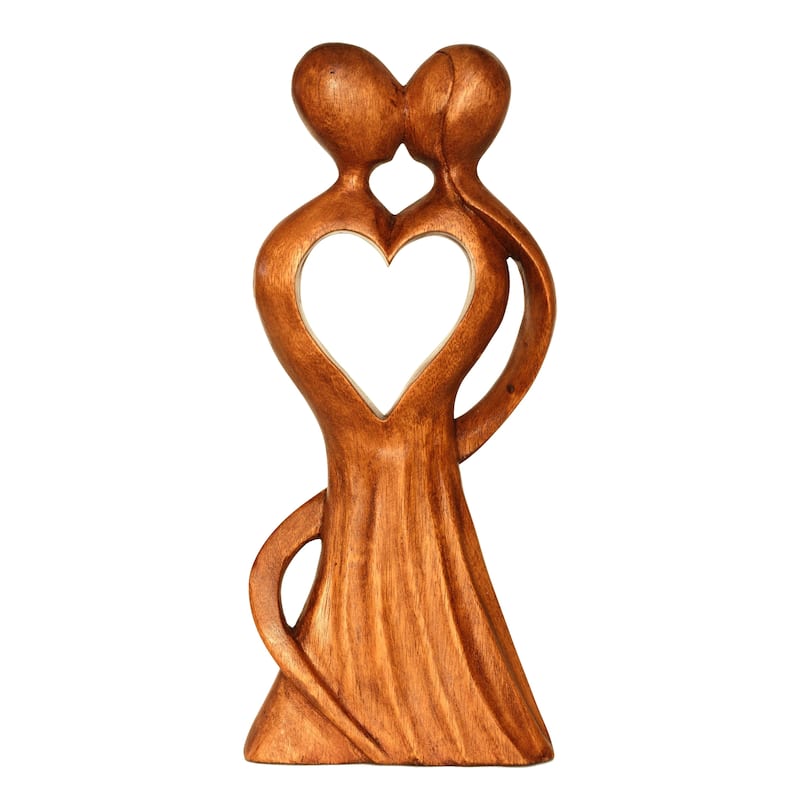 12" Wooden Handmade Abstract Sculpture Statue Handcrafted "Love of My Life" Gift Art Home Decor Figurine Accent Hand Carved