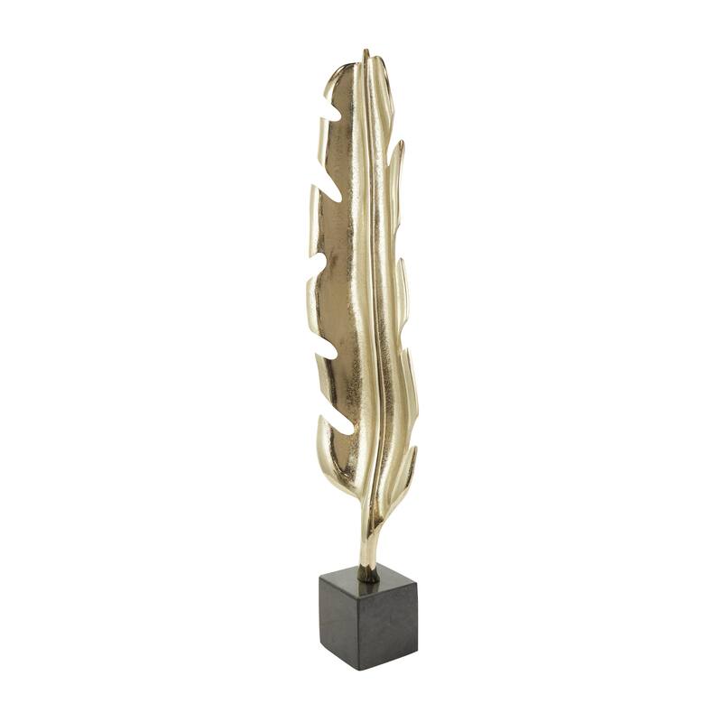Aluminum Metal Bird Feather Decorative Sculpture with Black Marble Base - Silver or Gold - CosmoLiving by Cosmopolitan