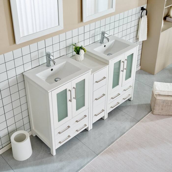 Vanity Art 60 in. Double Sink Bathroom Vanity with Top and Mirrors - 60 X 18.1 X 35.8