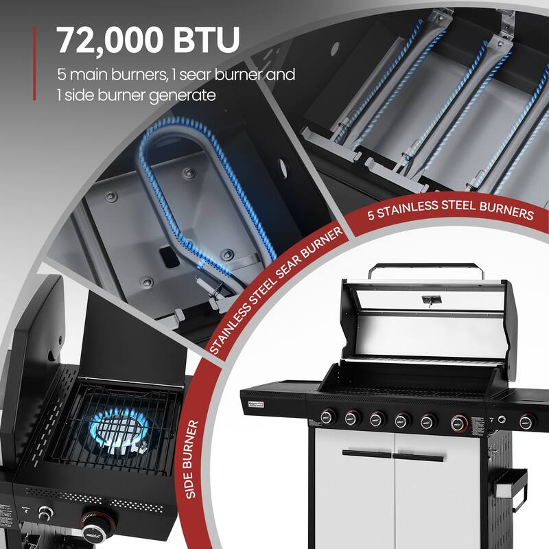 Royal Gourmet GE6001S 6-Burner Gas Grill, with Side Burner