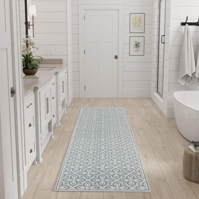 Nourison Washable Charm Indoor only Floral Area Rug - Blue/Ivory - 2'2" x 10'