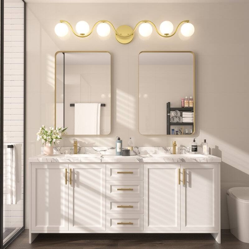 Acroma - 6 Light Gold Steel Dimmable Wavy Vanity Light - N/A