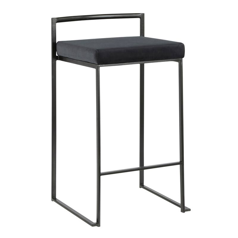 Porch & Den Forrest Black Stackable Fully Welded Counter Stool (Set of 3) - Black Velvet