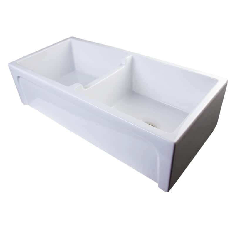 ALFI brand 39-inch White Arched Apron Thick Wall Fireclay Double Bowl Farm Sink
