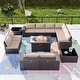 preview thumbnail 111 of 125, Kullavik 13 Pieces Outdoor Patio Furniture Set with Fire Pit Table w/ Wide Armrests