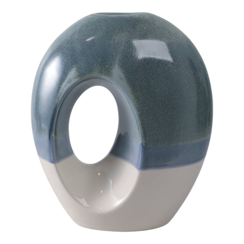 Earthenware Decorative Vase Modern Open Center Handmade Organic Shape - 12" x 7" x 14"