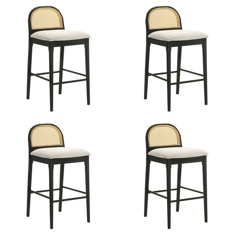 Lucio Modern Farmhouse Wood Counter Height Kitchen Bar Stool with White Boucle Fabric Upholstered Seat - Set of 4 - White/Black - Bar Height