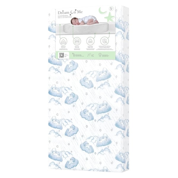 slide 2 of 12, Dream On Me 2 in 1 Cozy Cloud Crib and Toddler Mattress Blue Cloud