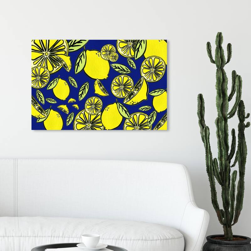Wynwood Studio 'Juicy, Sweet, And Sour' Food and Cuisine Wall Art Canvas Print Fruits - Yellow, Blue - 30 x 20