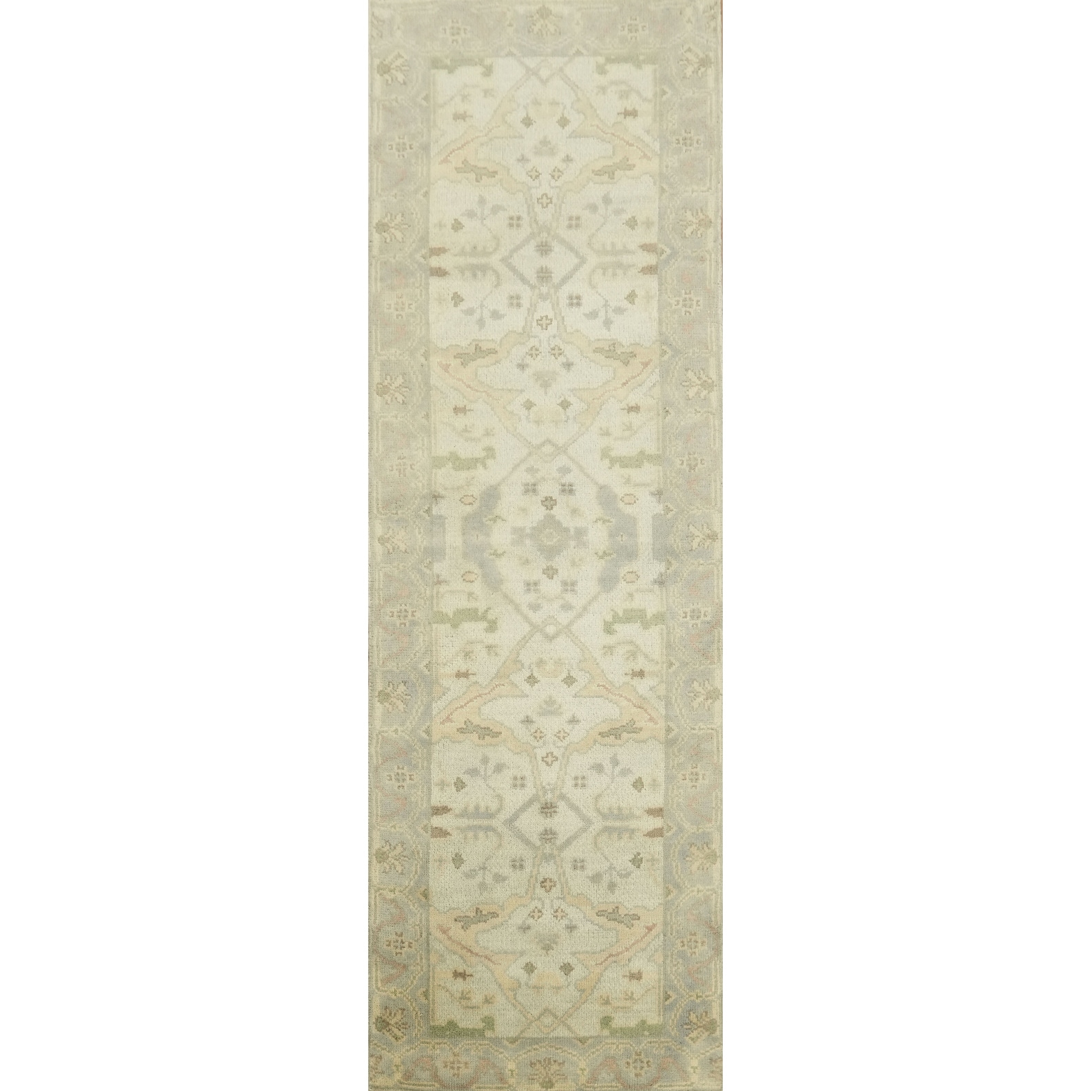 Hand Knotted Oriental 100% Wool Carpet Transitional Green Oushak Runner Rug - 7' 8'' X 2' 6''