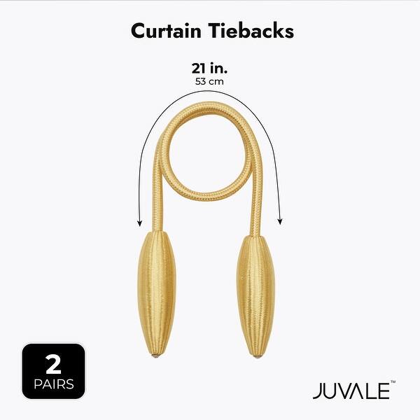 Gold Rope Curtain Tiebacks, Holdbacks for Drapes (21 Inches, 2 Pairs