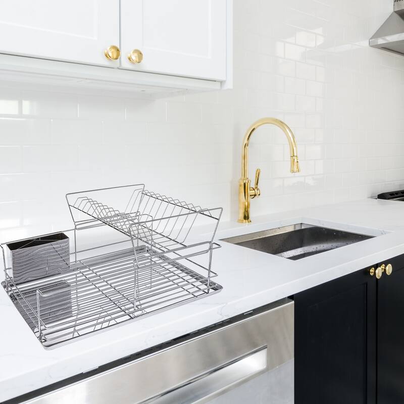 Space Saving Two Tier Stainless Iron Dish Rack