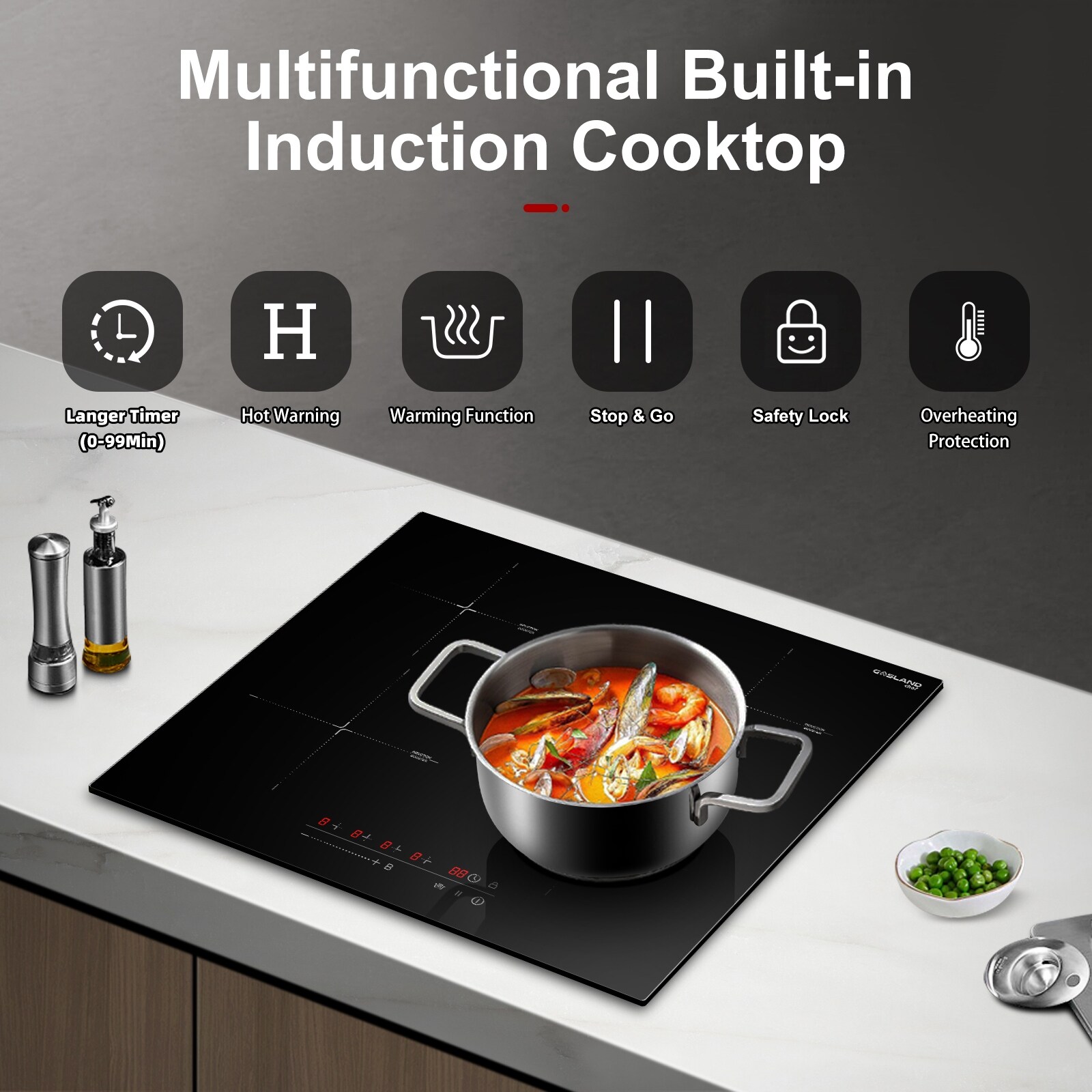 Electric Cooktop, thermomate 36 inch Built-in Radiant Electric Stove Top, 240V Ceramic Electric Stove with 5 Burners, 9 Heating Level, Timer & Kid