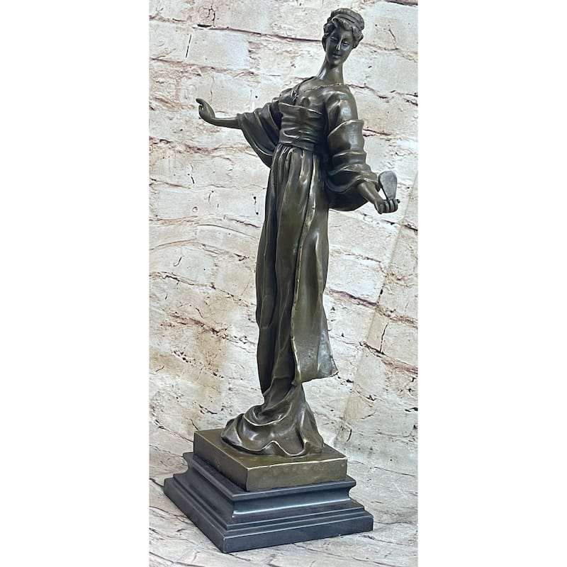 French 19Th Century Woman Holding Mirror Bronze Statue Sculpture Figure 19 Inches X 11 Inches