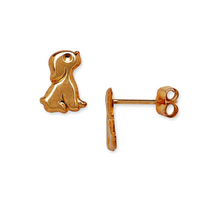 Curata Solid 14K Yellow Gold Animal Stud Earrings - Puppy Dolphin Turtle Owl Earrings for Girls - Puppy