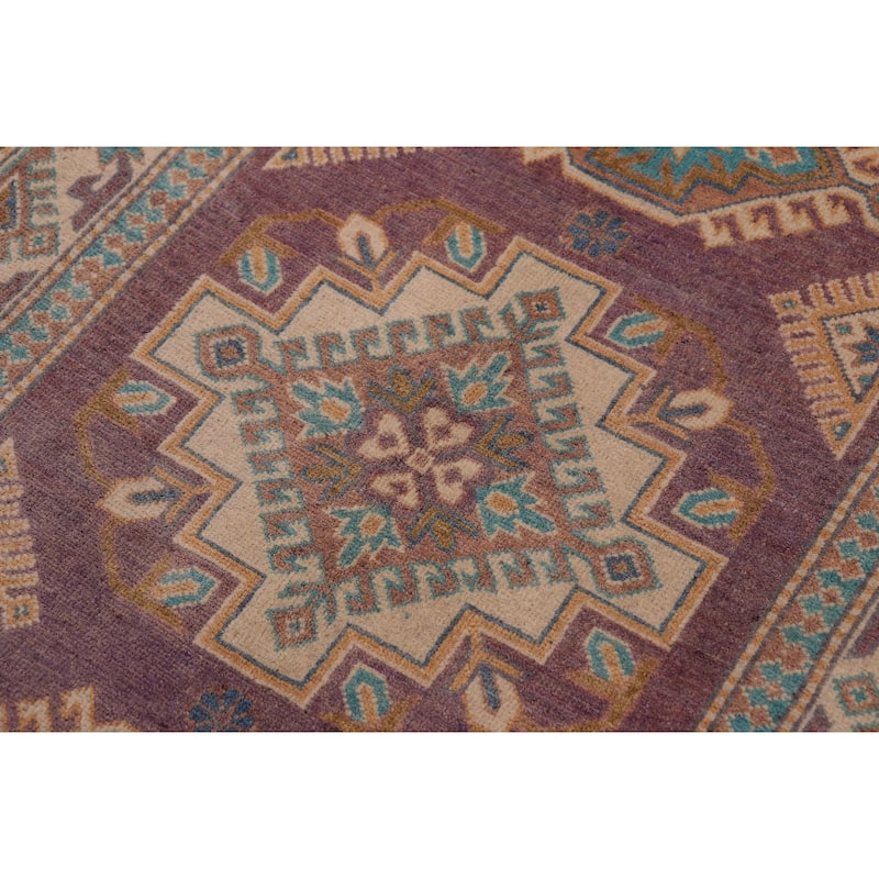 Bohemian Kazak Mila Light Purple/Beige Wool Rug - 3'4'' x 4'10''