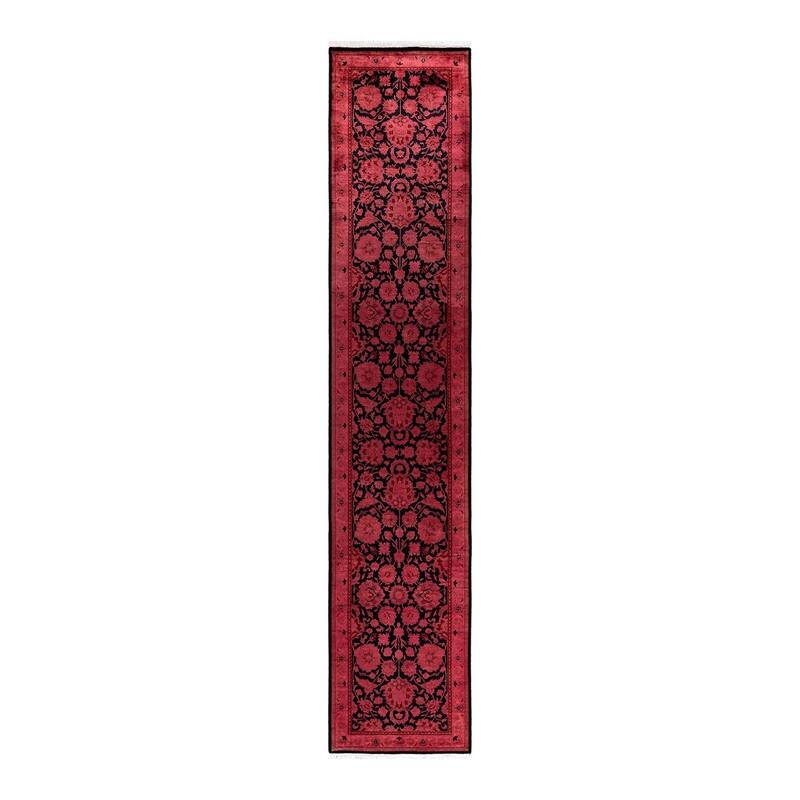 Overton Hand Knotted Wool Vintage Inspired Modern Contemporary Overdyed Red Runner Rug - 2' 6" x 12' 10"