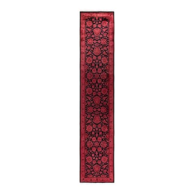 Overton Hand Knotted Wool Vintage Inspired Modern Contemporary Overdyed Red Runner Rug - 2' 6" x 12' 10"