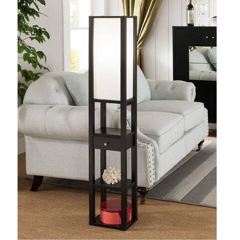 Q-Max 47" Column Floor Lamp Featuring a Three-Tier Shelving Unit and One Drawer