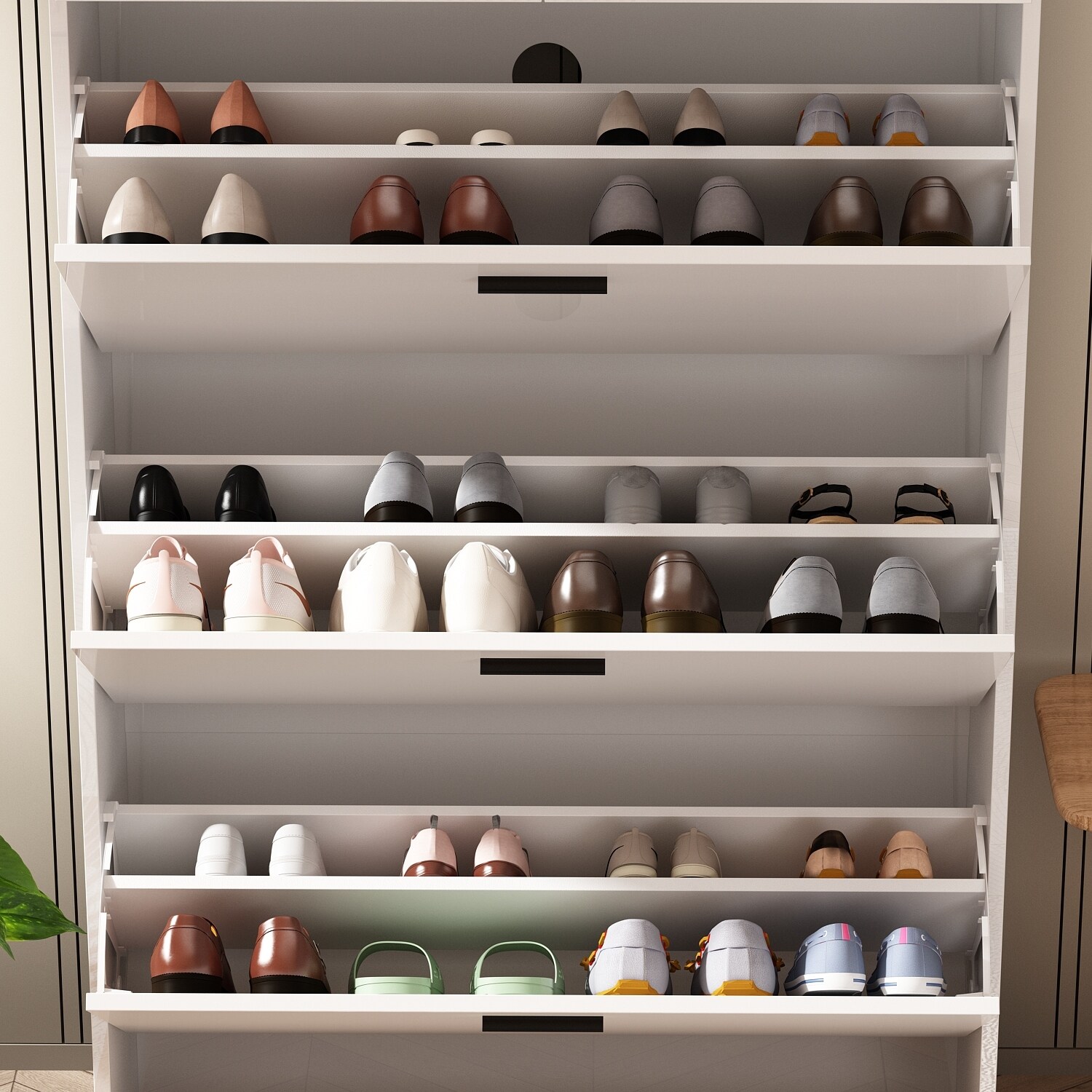 Modern Shoe Storage Cabinet with 5 Drawer Shoe Rack Storage Organizer - White
