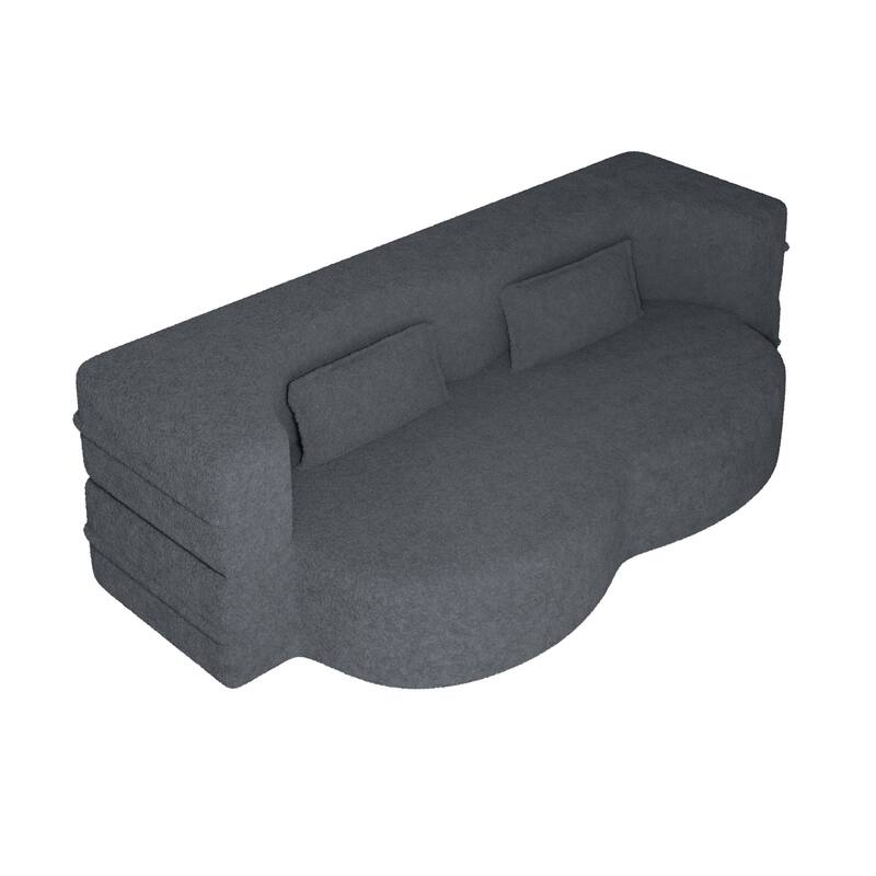 Modern Floor Sofa with 2 Pillows Foam-Filled Sleeper Sofa Bed