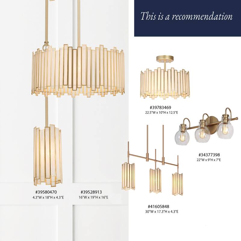Tifany Modern Gold 3-Light Drum Glass Chandelier Semi-Flush Mount Ceiling Light