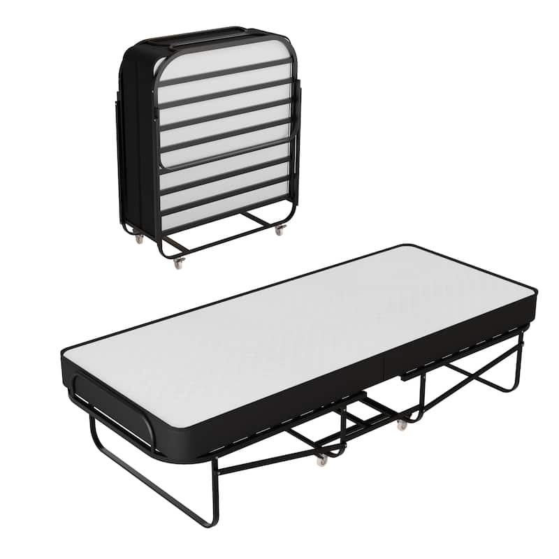 16" Rollaway Cot Bed with 5" Memory Foam Mattresses, Sturdy Metal Folding Frame, Fully Assembled, for Adults and Kids