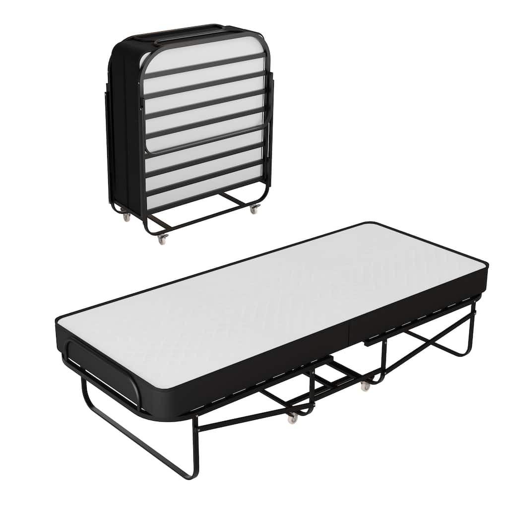 16" Rollaway Cot Bed with 5" Memory Foam Mattresses, Sturdy Metal Folding Frame, Fully Assembled, for Adults and Kids