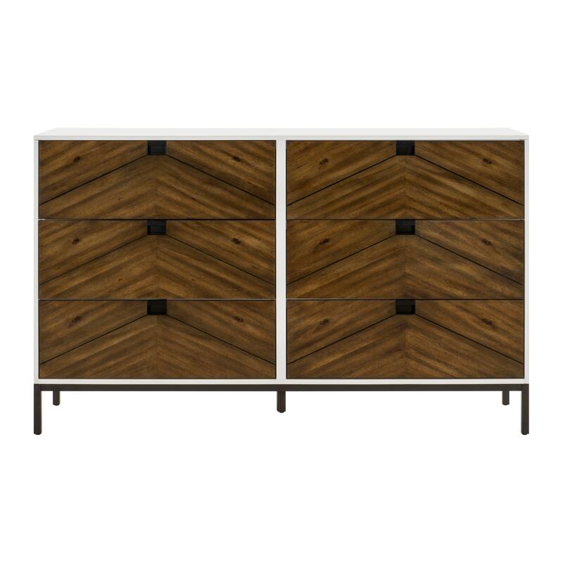 White and Walnut Finish 5pc Bedroom Set Bed Two Nightstands Dresser Mirror