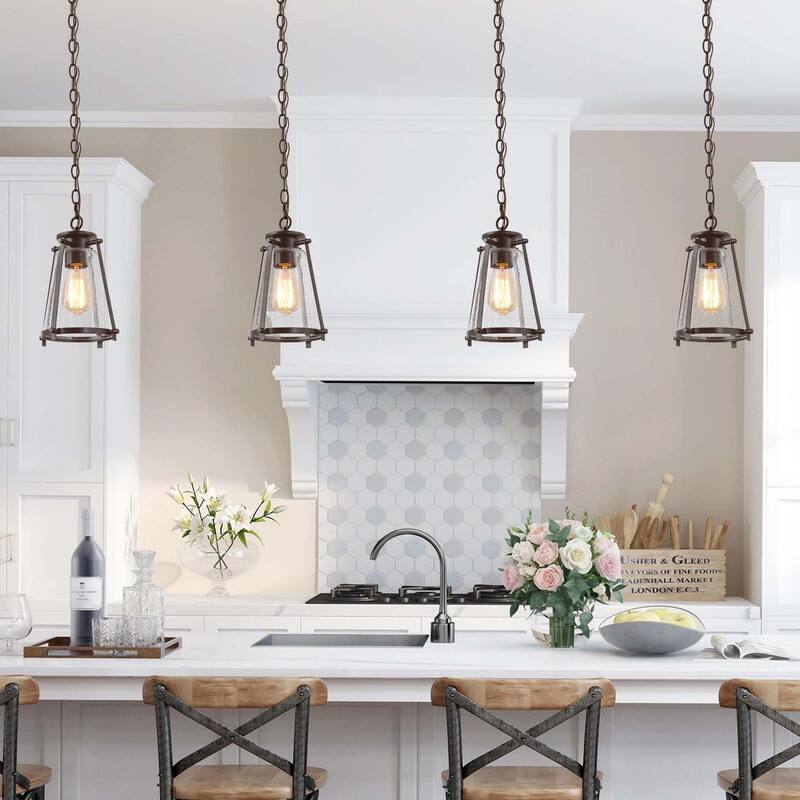 Modern 1-Light Metal Glass Adjustable Kitchen Island Pendant for Dining room