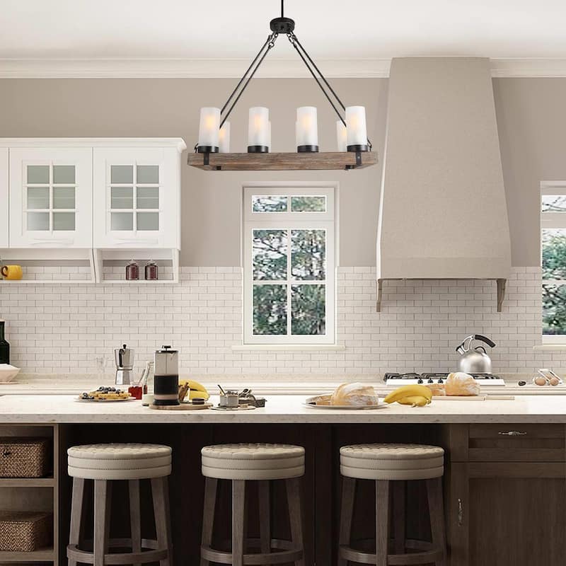 The Gray Barn Farmhouse 8-Light Kitchen Island Rustic Wood Pendant Lights - 29.5"X 11.875"X 23.25"