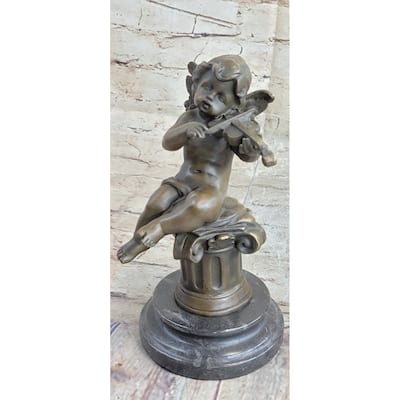 High Quality Little Boy Angel Playing Violin Bronze Sculpture Hot Cast Figurine