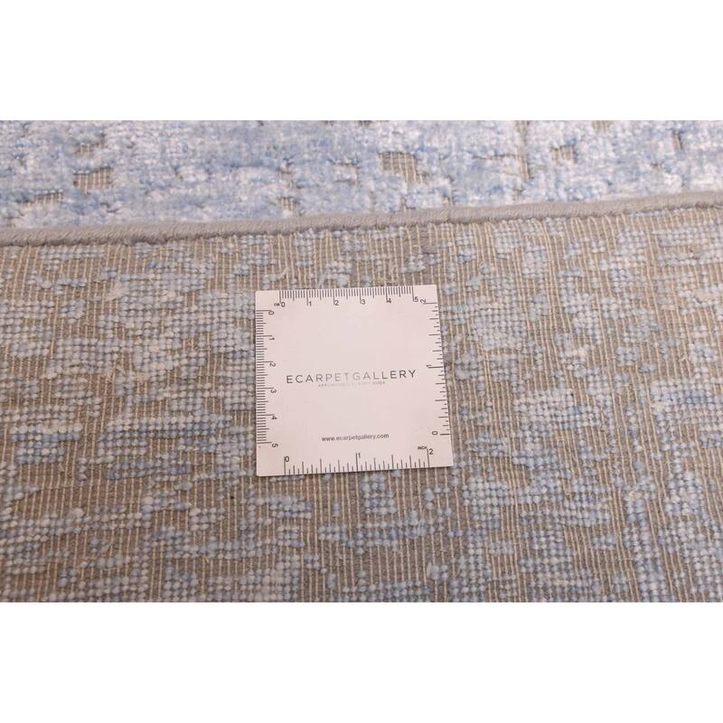 ECARPETGALLERY Hand-knotted Legacy Light Denim Blue Silk, Wool Rug - 2'8 x 8'11
