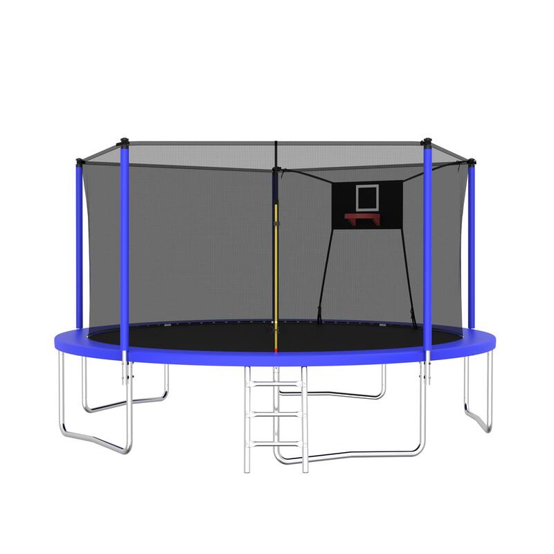 14FT Trampoline ,Sports Fitness Trampolines with Enclosure Net, Recreational Trampolines for Outdoor Indoor - Blue