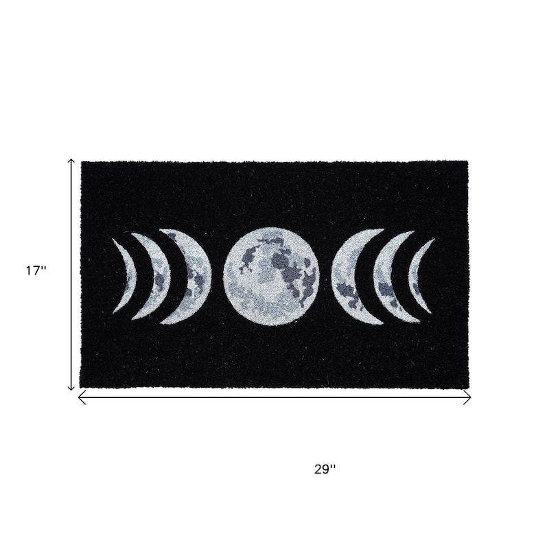 HomeRoots 17" X 29" Black And White Phases Of The Moon Outdoor Coir Door Mat - 17.00' X '29.00