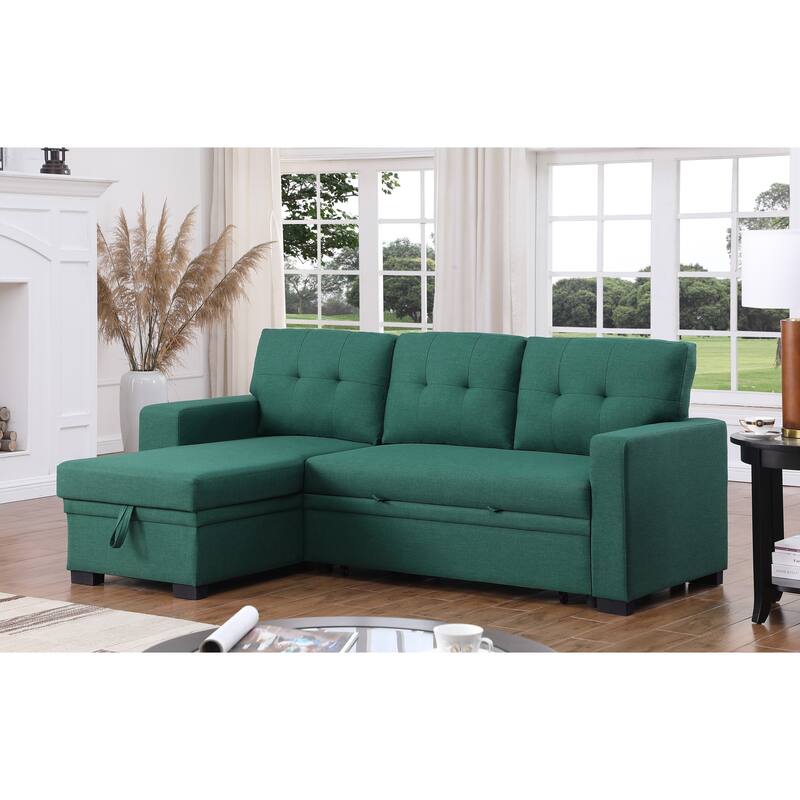 3 - Piece Green Linen Upholstered Sectional Sofa