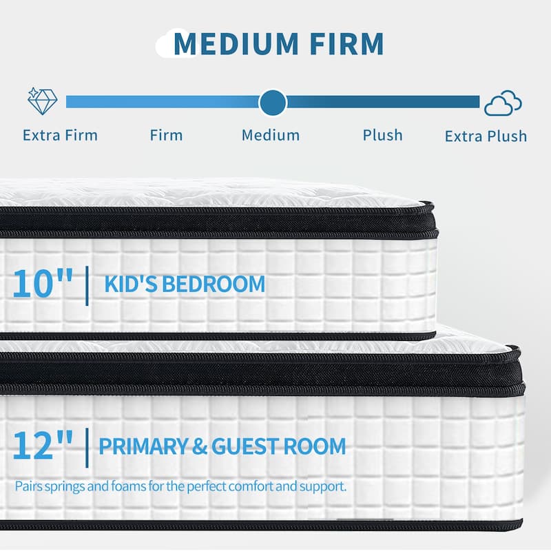 12 Inch 7-Zoned Cool Memory Foam Individual Pocket Spring Hybrid Mattress