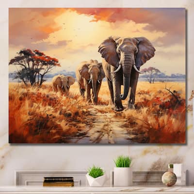 Designart "African Elephant Prairies I" Animals Canvas Wall Art