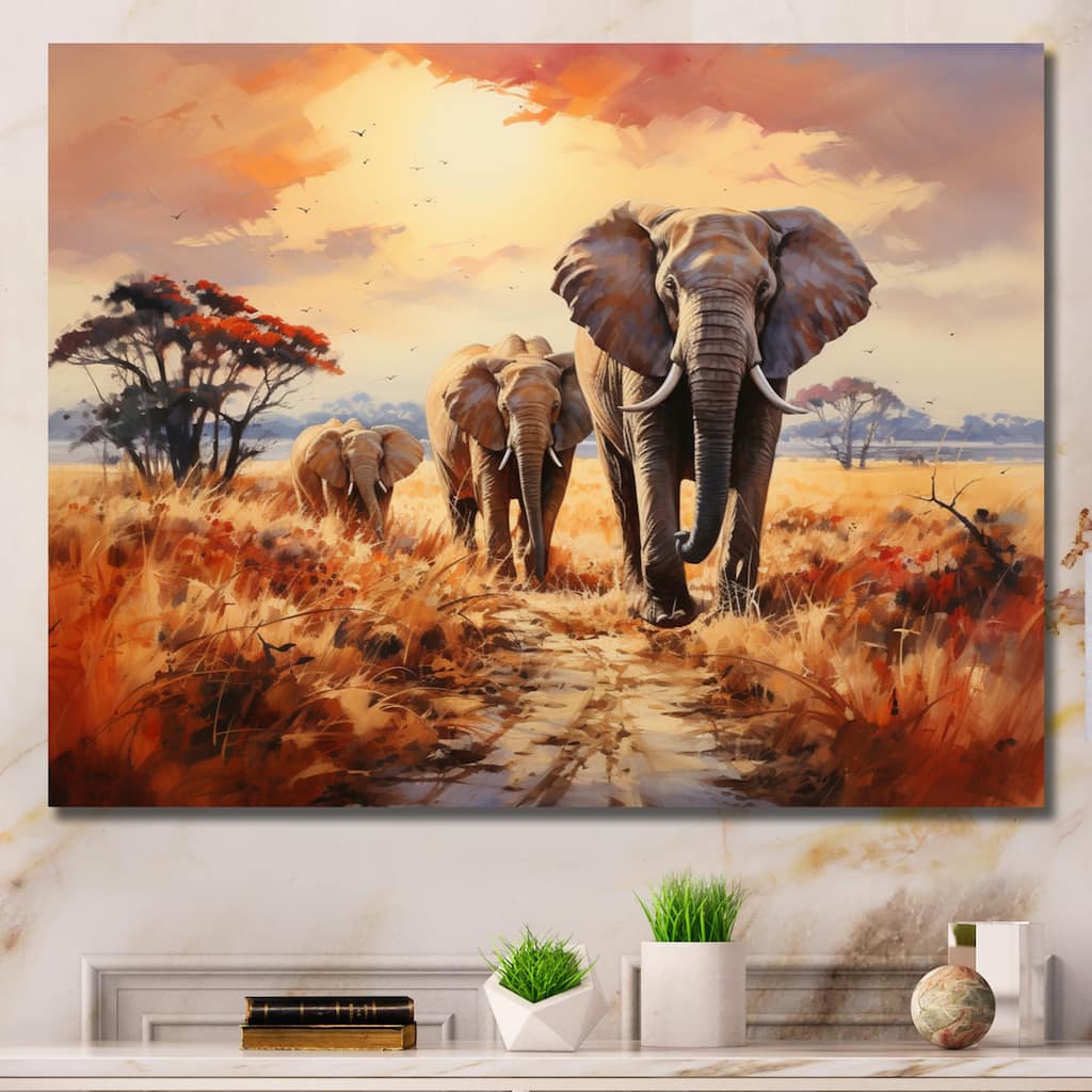 Designart "African Elephant Prairies I" Animals Canvas Wall Art