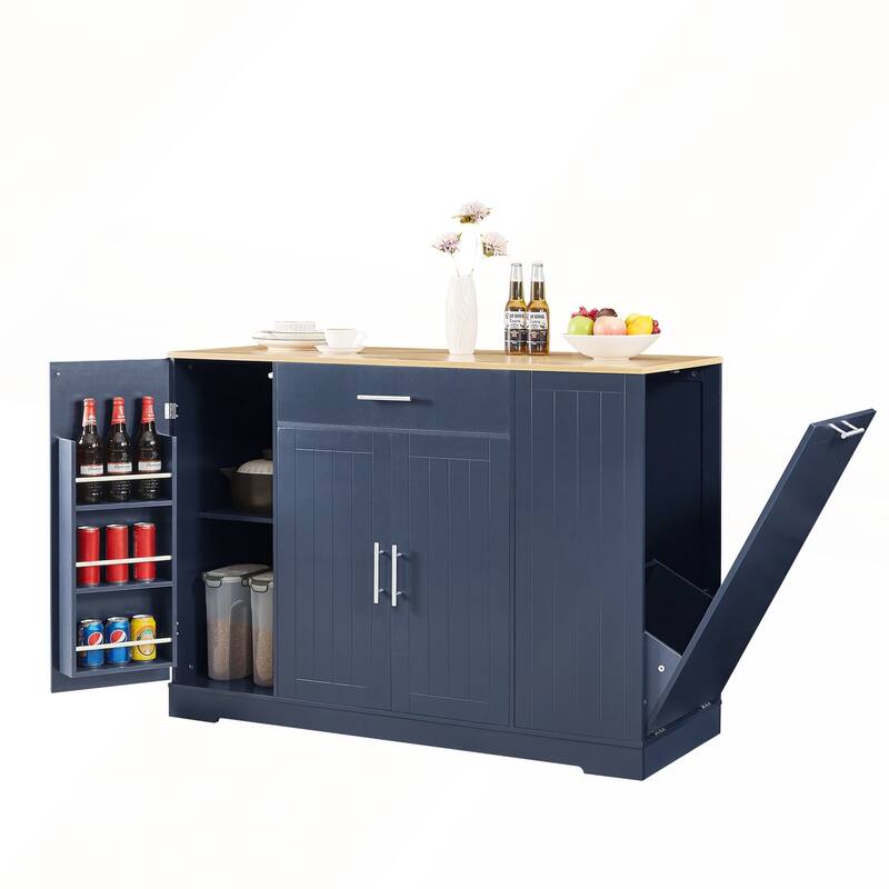 53inch Kitchen Storage Islands with Drawers and Trash Can Storage